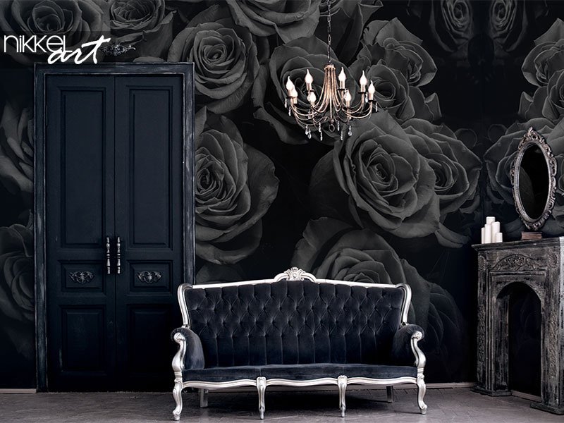  Black roses on wall murals