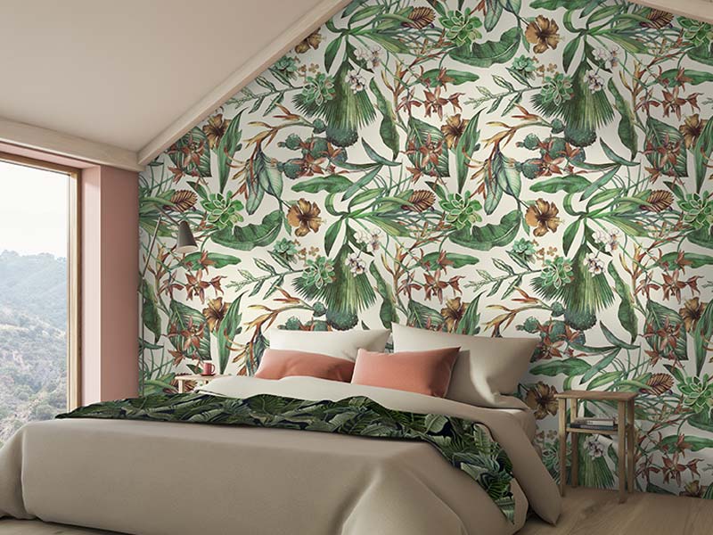  Vintage bedroom with trendy jungleprints