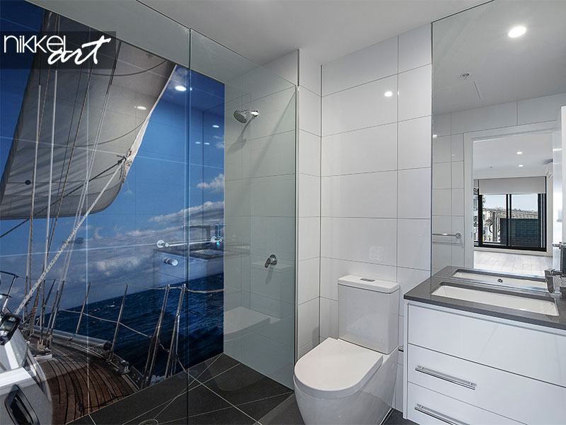  Sailboat starboard side on acrylic glass shower walls 